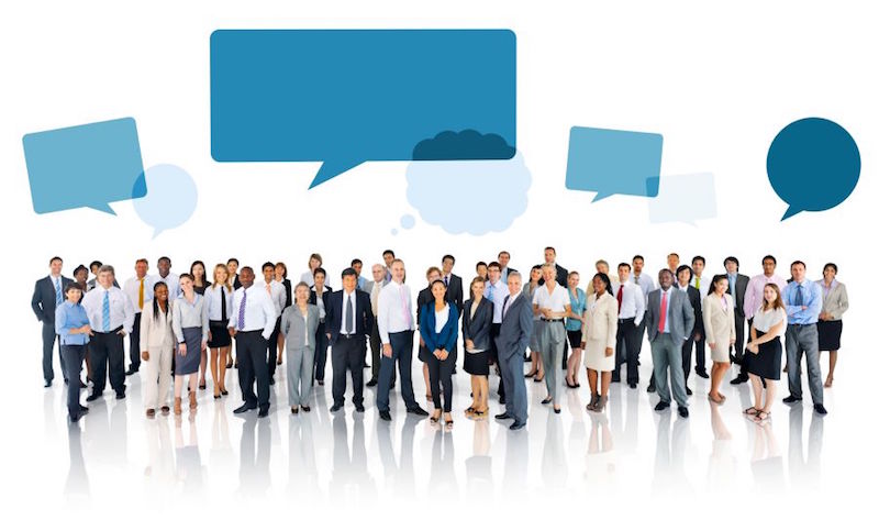 Multiethnic Group of Business People with Speech Bubbles