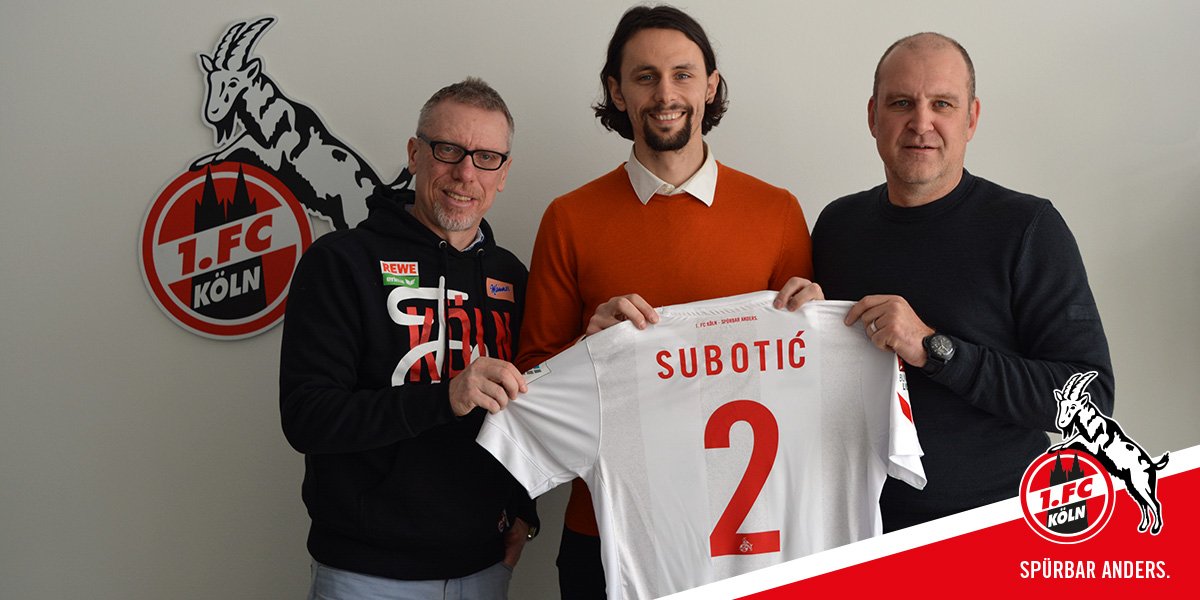 v.l. Peter Stöger, Neven Subotic, Jörg Schmadtke Foto 1.FC Köln PK