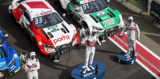 Prize giving ceremony, 4 Robin Frijns (NED, Audi Sport Team Abt Sportsline, Audi RS 5 DTM), 33 René Rast (GER, Audi Sport Team Rosberg, Audi RS 5 DTM), 51 Nico Müller (SUI, Audi Sport Team Abt Sportsline, Audi RS 5 DTM), 2020 DTM Zolder;