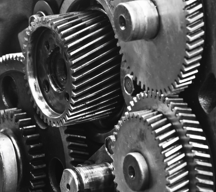 Large gears in the engine.