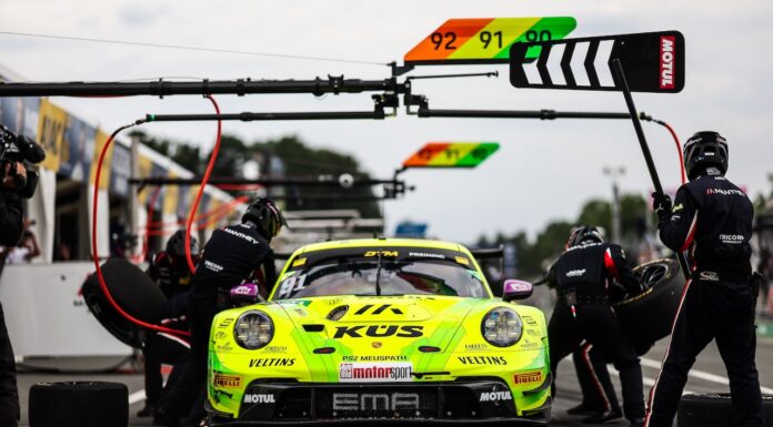 Manthey EMA überzeugte am Auto von Thomas Preining mit schnellen Reifenwechseln DTM, 7. + 8. Rennen Norisring 2025 - Foto: Gruppe C Photography